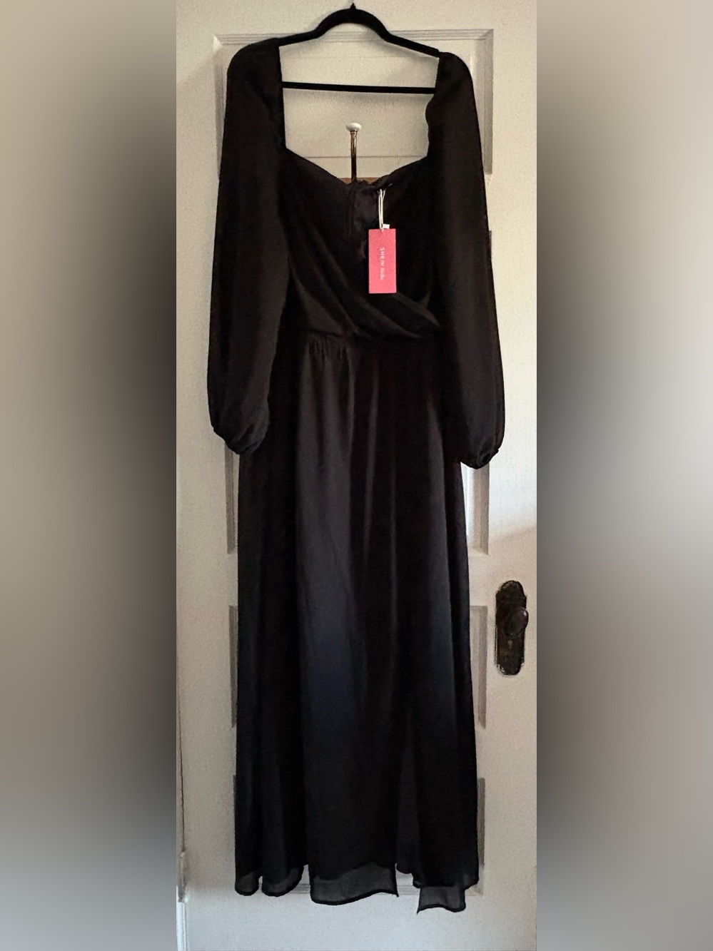 SHEIN Black Long Sleeve Criss Cross Bodice Side Slit Maxi Dress - 4XL
